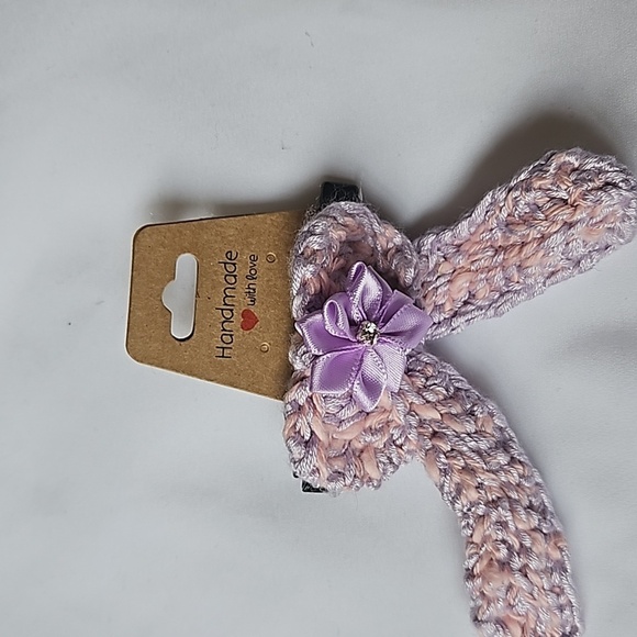 Hand Crafted Purple Crochet  Bow Hair Clip Accessory 2.5" black alligator clip - Picture 16 of 17